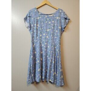 Copper Key Womens Blue Floral Print Fit And Flare Dress Size Large